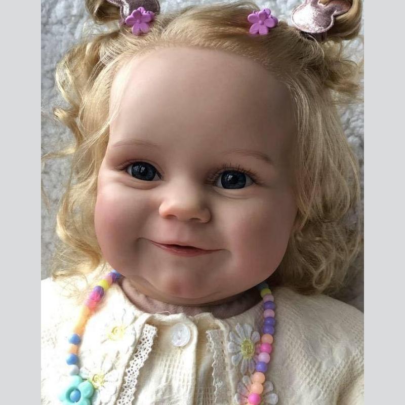 Cute 60cm Reborn Doll Maddie with Rooted Curly Hair Cloth Body Fat Baby Doll Look Real Handmade 3d Painted Skin Newborn Dolls for Kids Age 3+ Year Old