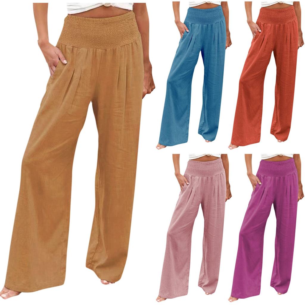 Women's Fashion Loose Casual Solid High Waist Wide Leg Pants Casual Pants