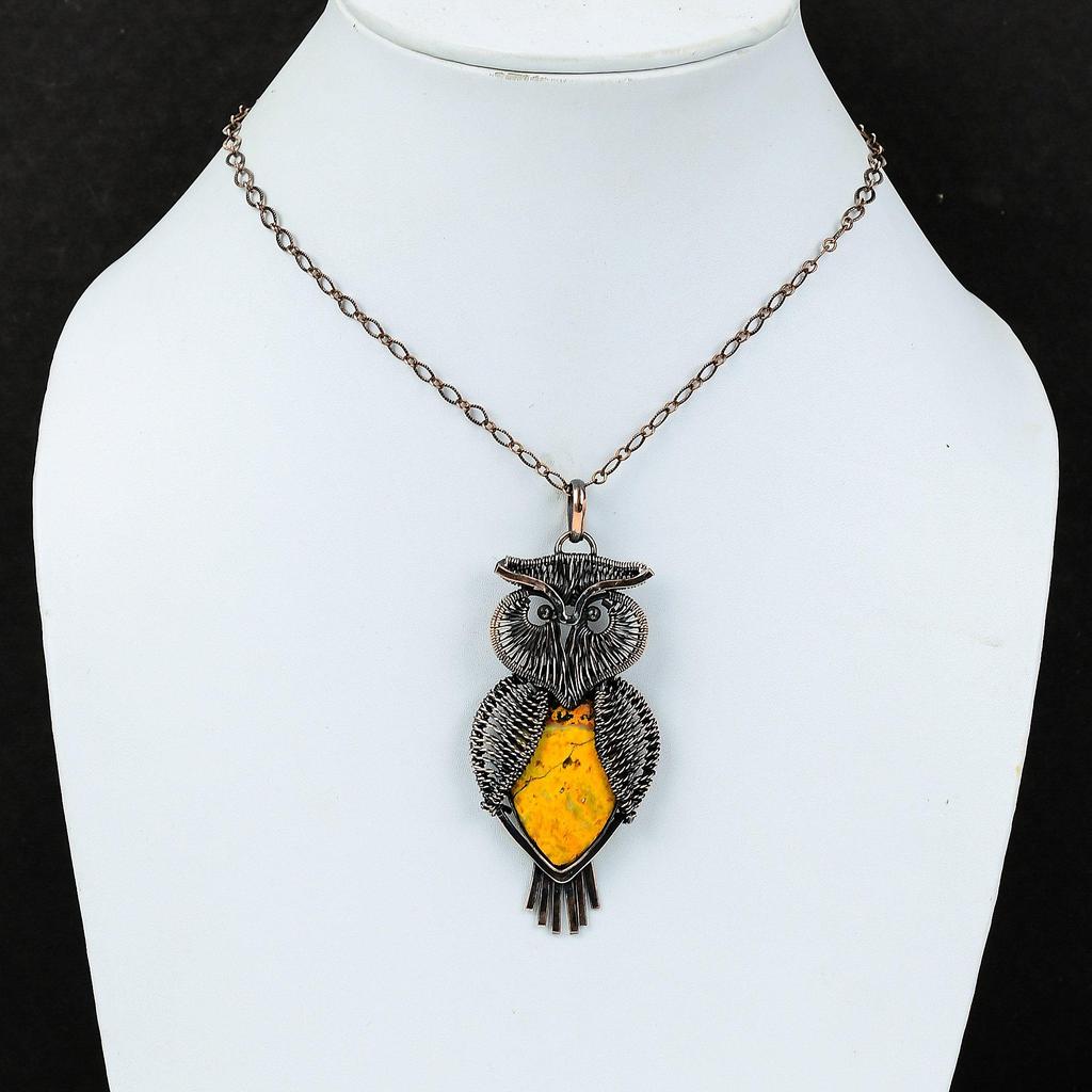 Кулон из яшмы «Шмель» Кулон, оплетенный медной проволокой Кулон с драгоценным камнем Украшения из меди ручной работы Кулон «Сова» Подарок для нее Кулон в уникальном стиле