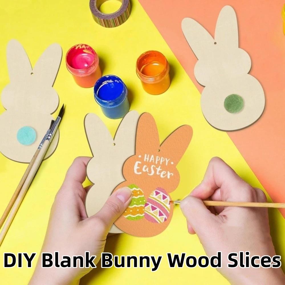 24pcs/set DIY Color Easter Rabbit Craft Unfinished Blank Bunny Wood Slices Hanging Ornament