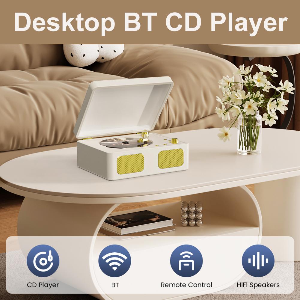 Ретро CD-плеер 3,5 мм AUX Bluetooth-совместимый 5.4 Портативный CD-плеер с пультом дистанционного управления Настольный CD-плеер для меломана