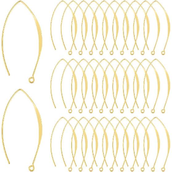 UNICRAFTALE 50Pcs Real 18K Gold Plated Earring Hooks V-Shape Ear Wires Metal Earring Hooks with Horizontal Loop Metal Ear Wires Drop Earring Hooks