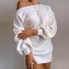 Women's Off-the-Shoulder Lantern Sleeve Knit Sweater Dress - Autumn/Winter Casual European & American Style