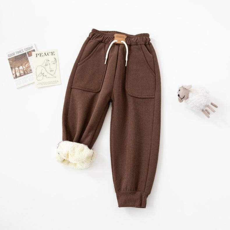 Children's Thicken Pants Autumn Winter Trousers for Kids Thickened Warm Casual Boys Sports Pants Girls Velvet Sweatpants