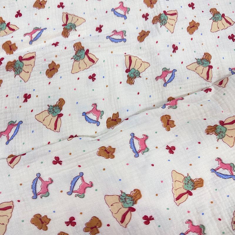 Двухслойная ночная рубашка из набивного хлопкового крепа с мятой тканью