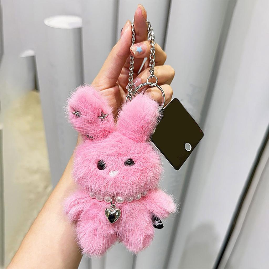 Colorful Star Rabbits Keychain Plush Bag Charm Handmade Keyring Craft Supplies for Backpacks and Keys Decoration