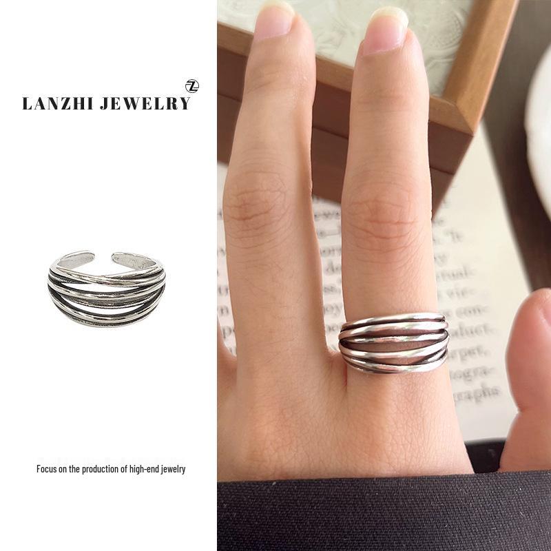 Тайское серебро Женское наборное кольцо - Серебро 925 пробы, Нишевый дизайн, Простые и универсальные украшения