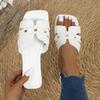 Fashion Women Slippers Casual Flat Rivet Ladies Sandals Square Head Open Toe Slippers Comfortable Breathable Shoes Women Slides Women