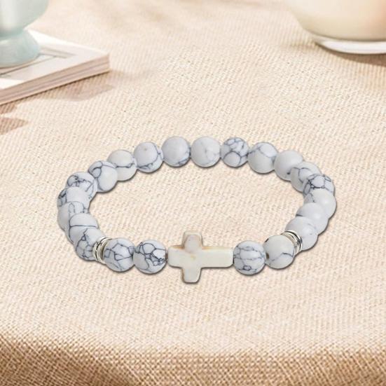 Браслет-крест для мужчин и женщин, браслет-крест из бисера из камня, эластичный браслет из камня, религиозный браслет, ювелирные изделия, подарки для христиан