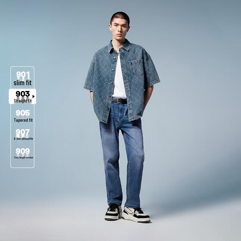 Мужские джинсы из выстиранного денима прямого кроя с нашивкой-буквой JACK&JONES