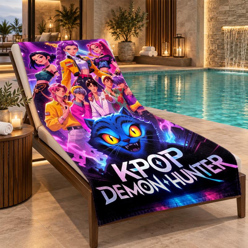 Beach Towel with KPop Demon Hunters Design, Quick Dry Lightweight Towel for Swimming Pool Travel
