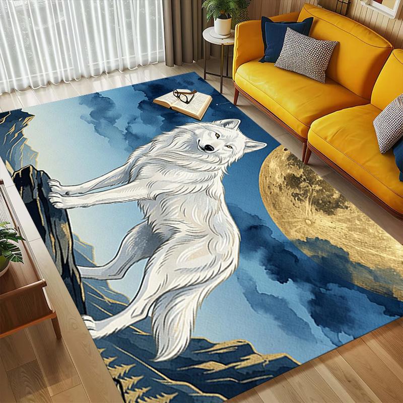 Wolf Moon Living Room Nonslip Area Rug Soft Carpet For Bedroom Game Playroom Sofa Office Home Decor Doormat Christmas Gift C929728