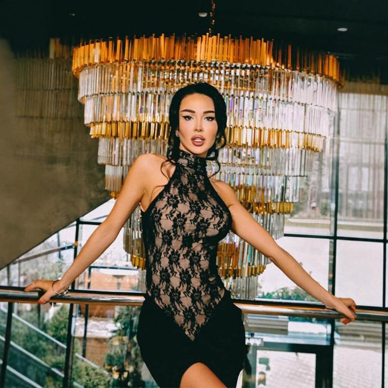 Женское модное сексуальное платье без рукавов с кружевом и лоскутным кроем на бретельках, однотонное, облегающее платье