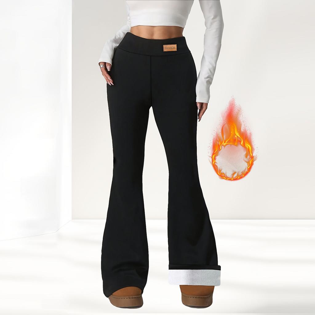 Women's Fashion Fleece-Lined Leggings High-Waisted Winter Yoga Bell-Bottom Wide-Leg Thermal Pants