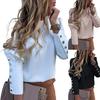 Fashion Office Lady Metal Button Back Long Sleeve Puff Shoulder Blouse Shirt