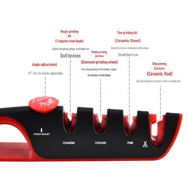 Four-Stage Adjustable Knife Sharpener with Tungsten Steel & Diamond Whetstone