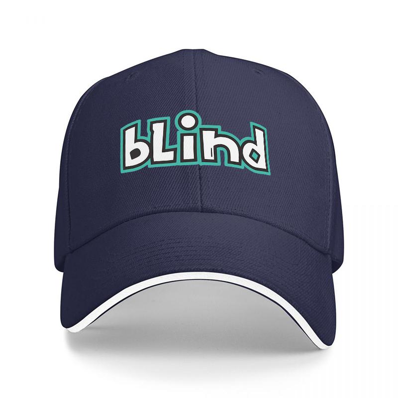 Blind Brand Black Baseball Cap with Teal and White Logo Design Classic Adjustable Hat for Outdoor Activities and Casual Wear