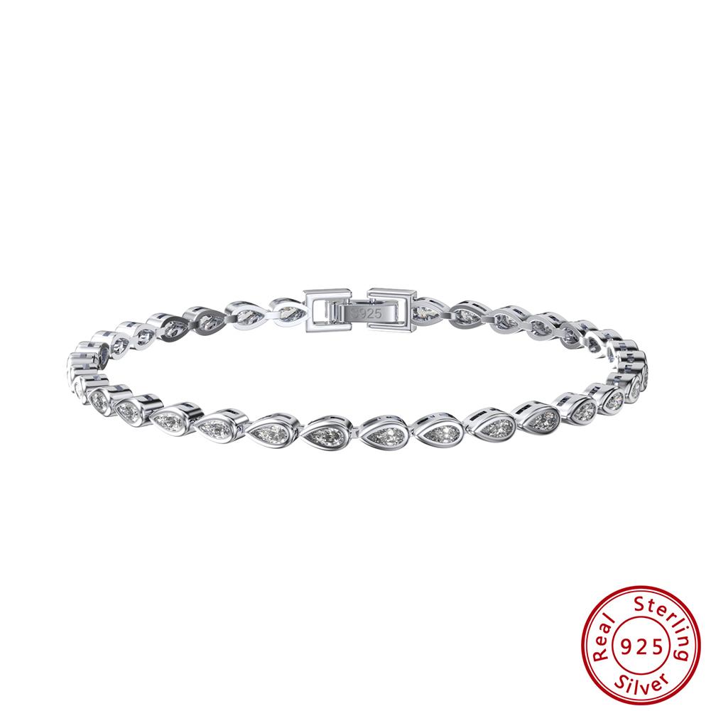 Rinntin Shiny Tennis Bracelet 925 Silver Pear Cut 2*4mm CZ Bazel Setting Luxury Wedding Chain Bracelet Jewelry SB154