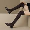 Krazing Pot Flock Autumn Winter Shoes Elastic Boots Square Toe Keep Warm Stretch Over-the-knee Boots