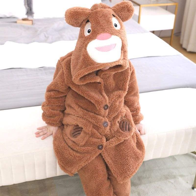 Детский комплект из кораллового флиса для пижамы и халата - Милый дизайн для мальчиков и девочек, Плюс вельвет для осени и зимы