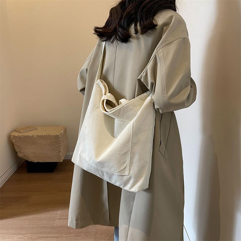 Large Capacity Simple Casual Corduroy Shoulder Crossbody Tote Handbag For Daily Use