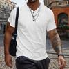 Men's Henry Neck T-Shirt Short-Sleeved Button Tee Shirt Solid Color Casual Summer Top for Home Gym Street Vacation