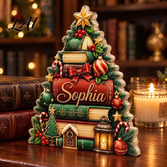 Seasonal Table Centerpiece Wooden Christmas Sign Book Tree House Scarecrow Tabletop Theme Decorations Rustic 2D Flat Holiday Decor for Mantel