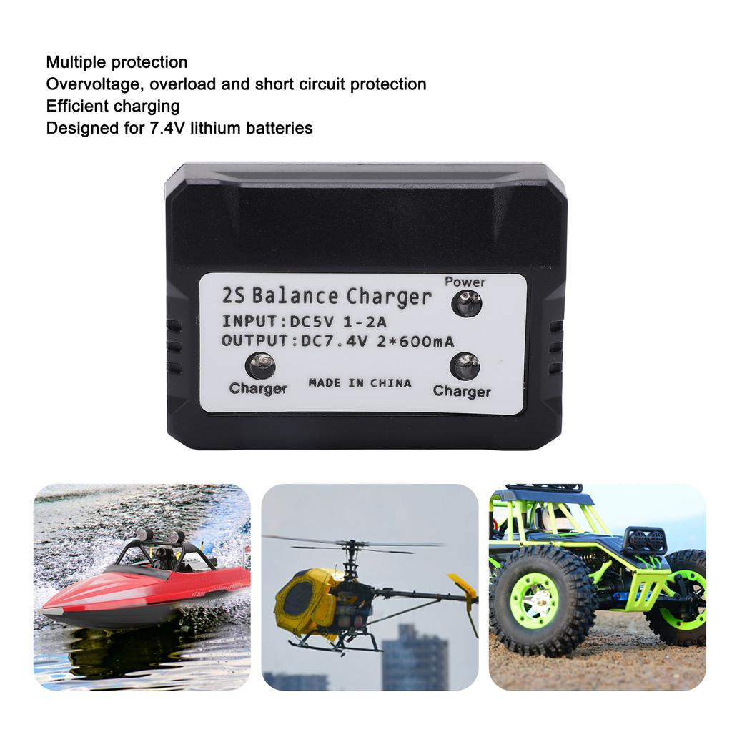 2S Balance Charger 7.4V LiPo Battery Charger for Wltoys RC Car Boat Plane Toy Black