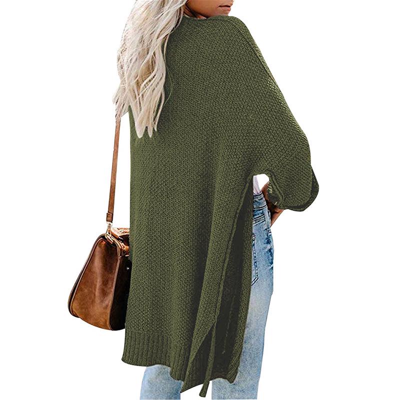 Fall and Winter Women's Plus Size Knitwear Long Split Rolled Sleeve Cardigan Sweater