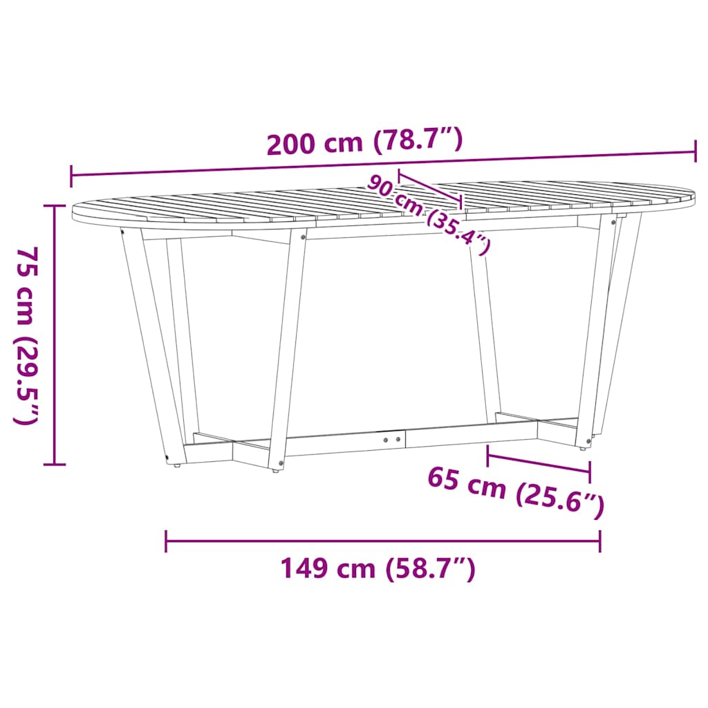 Outdoor Dining Table Oval 200 x 90 x 75 cm Solid Acacia Wood