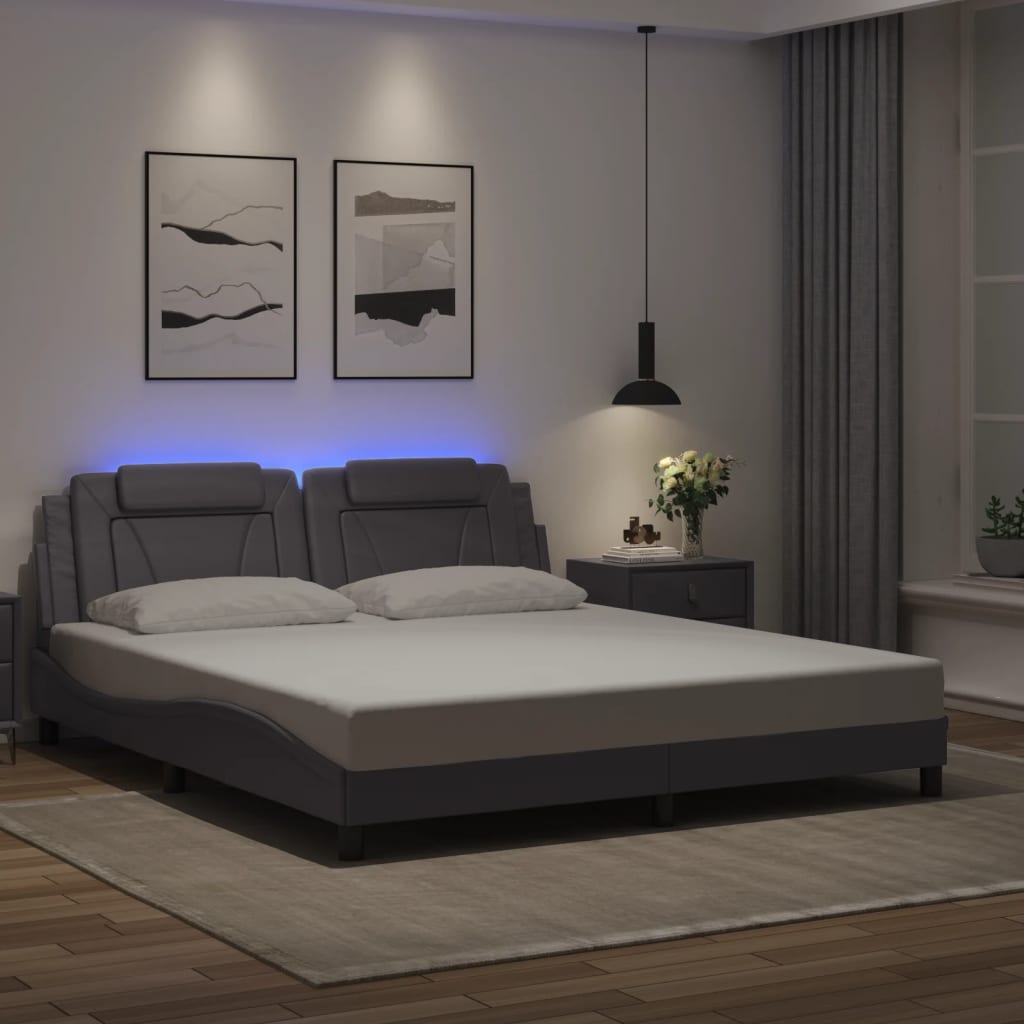 Viana Bed Frame with LED Lighting without Mattress Grey 180x200 cm