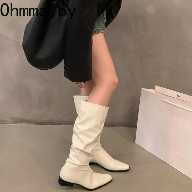 Мода тонкие женские сапоги до колена модные длинные ботильоны с завязками на квадратном каблуке осенне-зимняя обувь