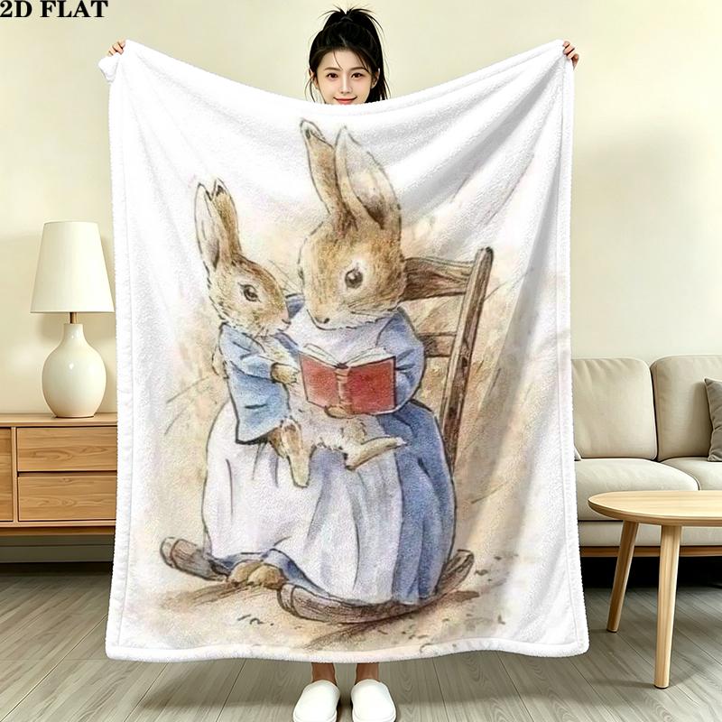 Tale Peter Rabbit Print Flannel Blanket, High quality Comfortable for All Seasons, Home Decor, Warmth and Comfort, Perfect for Christmas Gifts