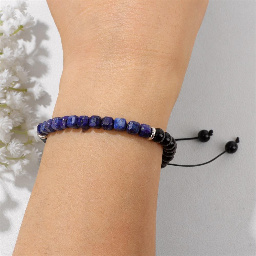 6MM Faceted Labradorite Crystal Adjustable Braided Bracelet Black Obsidian Round Bead Unisex Chakra Healing Woven Bangle Gift