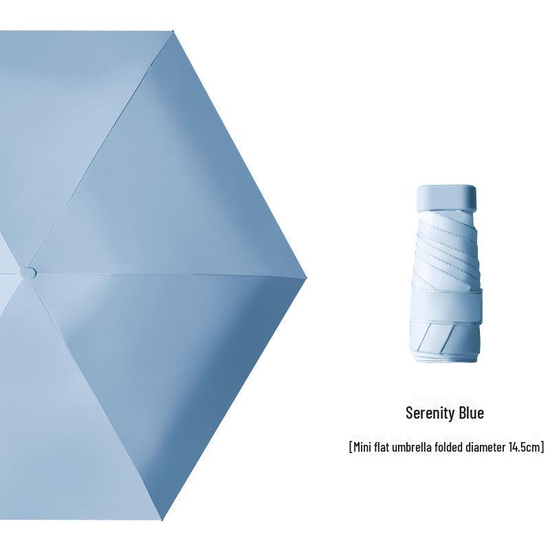 Креативный мини-зонт на клею шестикратного сложения черного цвета — компактная женская капсула для защиты от солнца и дождя, солнцезащитный экран двойного назначения.