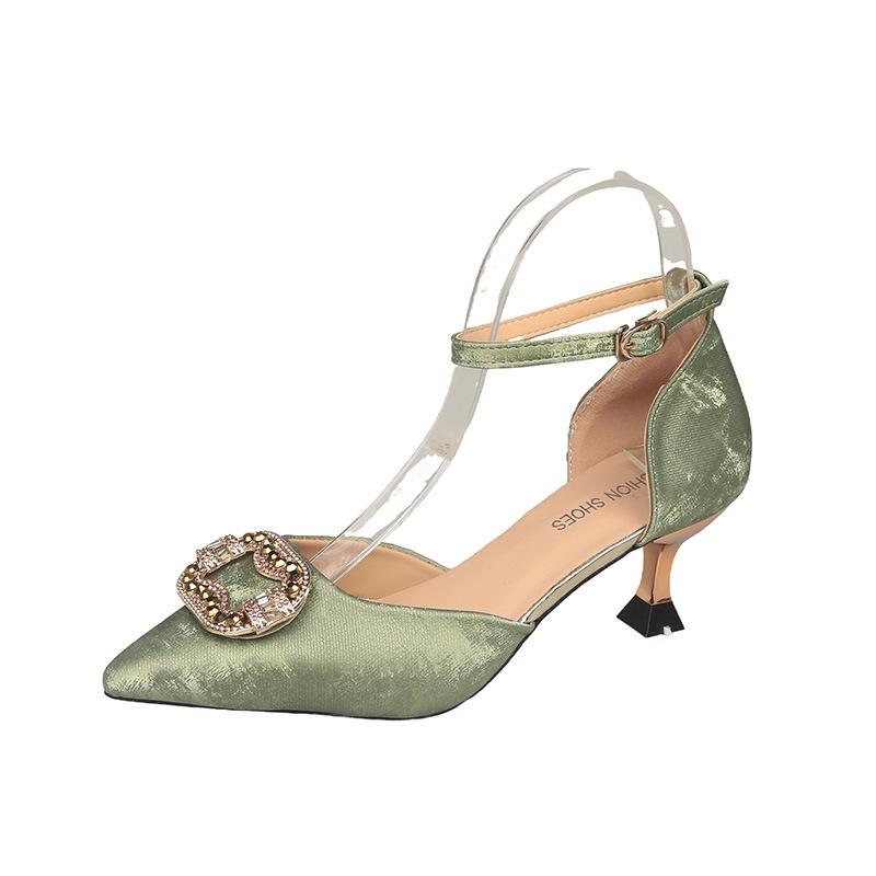 Босоножки Baotou женские весенне-летние новые со стразами, квадратной пряжкой, с острым носком, на высоком каблуке, туфли-лодочки женские