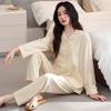 Women's Cotton Long Sleeve Pajama Set with Chest Pad - Casual & Comfortable for Indoors or Outdoors