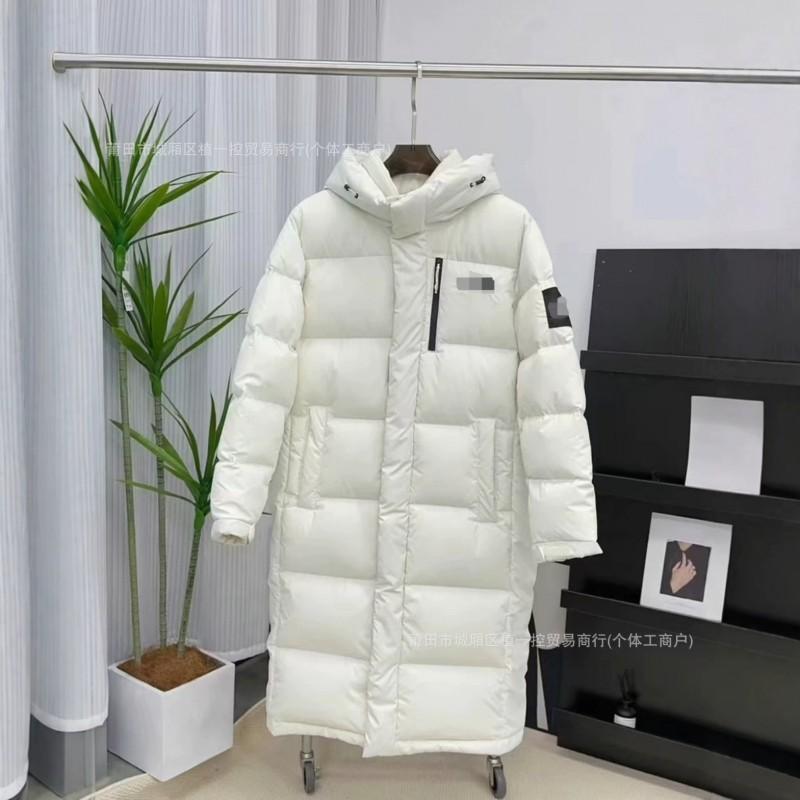 Long Winter Down Coat Men Women Hooded Knee-Length Puffer Jacket Warm Windproof Outerwear With 300g White Duck