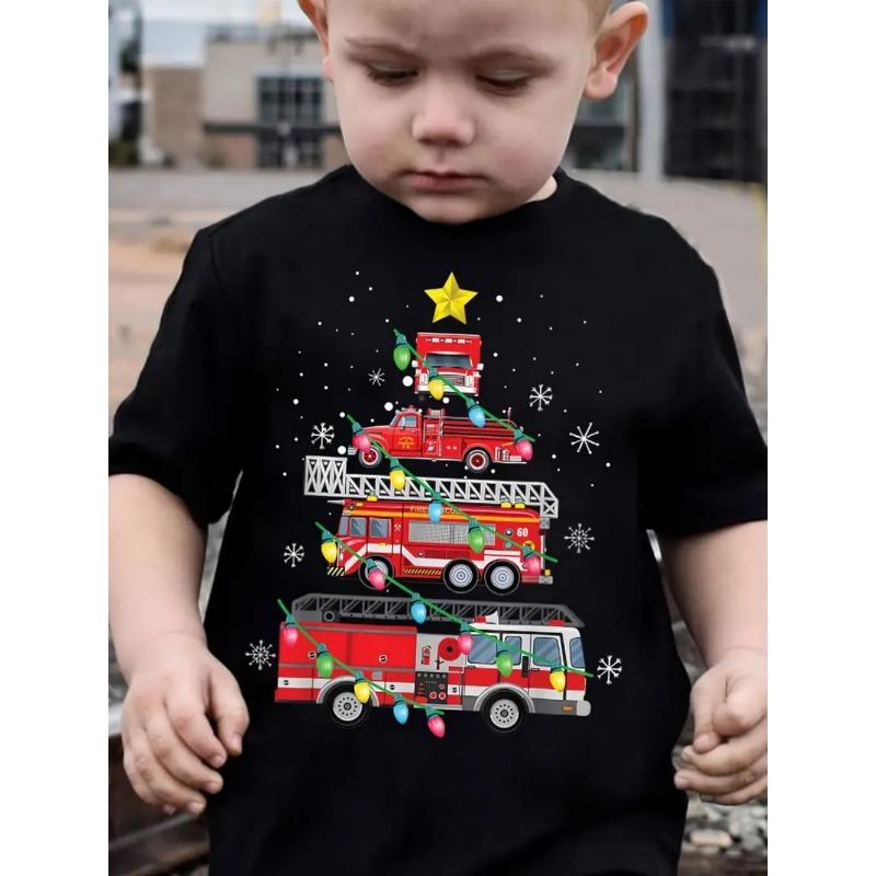 Рождественская детская одежда Модный узор 3D-принт Повседневные футболки с коротким рукавом и круглым вырезом Комфортные футболки для детей