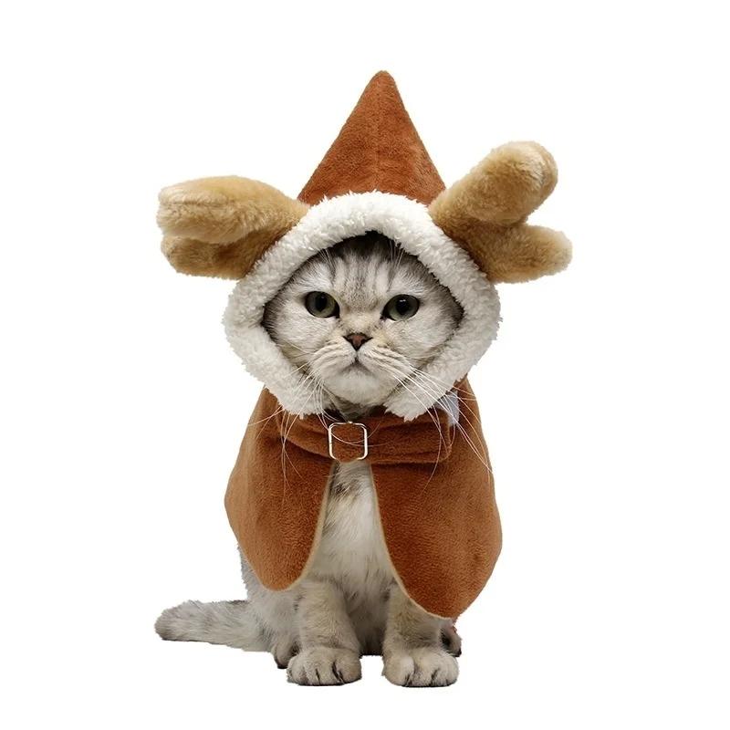 Pet Happy New Year Clothes Cat Autumn Winter Hooded Suit Dragon Horn Velvet Cloth Halloween Dog Costume Christmas Cat
