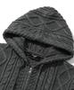 TRILLION Washable Aran Cable Hooded Zip-Up Knit (Charcoal)
