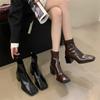 Fashion Square Toe Women Ankle Boots Black Brown 2024 New Arrivals Black Brown Flat Mid Heels Back Zipper Stretch Shoes Woman 35-39