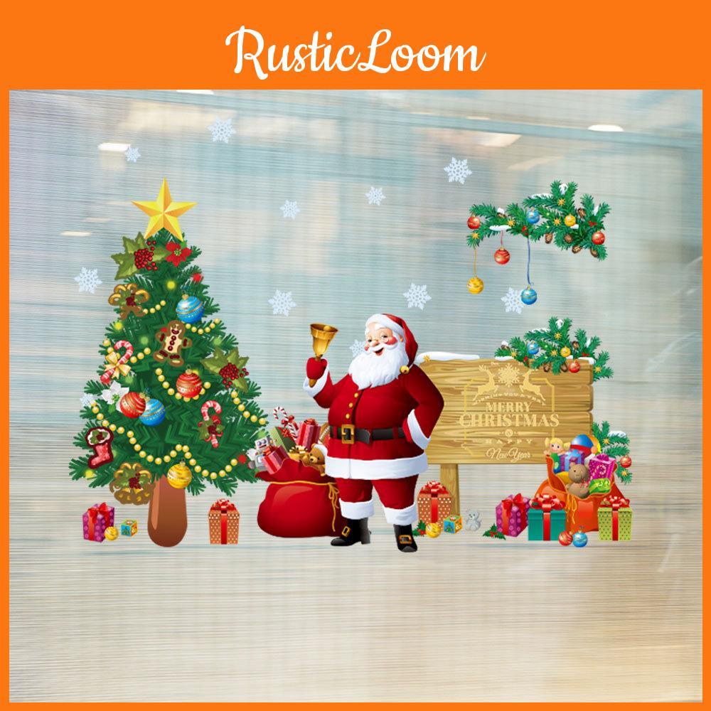 Праздничный настенный декор ПВХ съемная рождественская наклейка на стену с Сантой и елкой для гостиной и прихожей