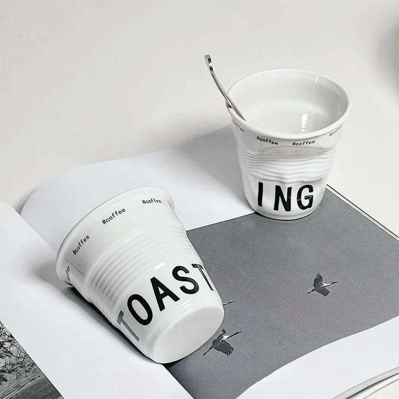 Белые керамические морщинистые кружки, французская нестандартная кофейная чашка, дизайн Sense Premium, бытовые чашки для завтрака, молочные кружки для пар, подарки