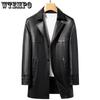Кожаная куртка мужская, с воротником-стойкой, длинная куртка из коровьей кожи, повседневная куртка для среднего возраста, утепленная ветровка на осень и зиму