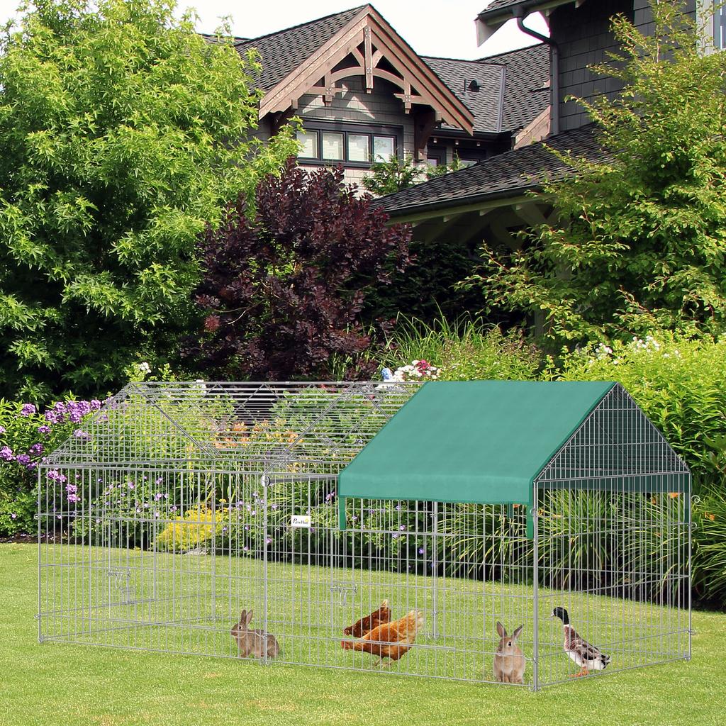 Playpen for Small Animals, Outdoor Enclosure, 4 Ground Stakes, 220 cm x 103 cm x 103 cm, Black + Green