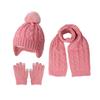 3Pcs/Set Kids Hat Scarf Glove Set Plush Ball Decor Twist Texture Knitting Hat Long Scarf Winter Gloves Set Winter Accessories