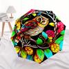 Owl, Stained Glass Automatic folding umbrella  simple eight rib design, bright color pattern, durable iron frame, ideal for travel and outdo