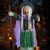 6 FT Halloween Flying Witch Decor Voice Activated Animatronic Witch On Broom with Light-up Eyes for Garden Yard Lawn Outdoor Indoor Decor