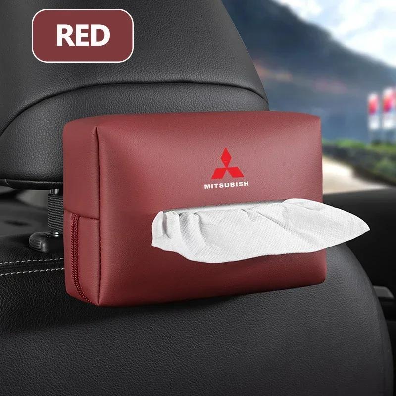 Leather Car Interior Tissue Box Holder Seat Back Storage Bag for Mitsubishi Outlander ASX Pajero Sport L200